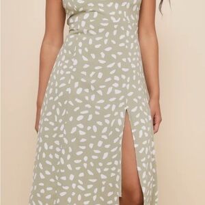 Lulus Party in Paris Sage Green Print Tie-Strap Midi Dress